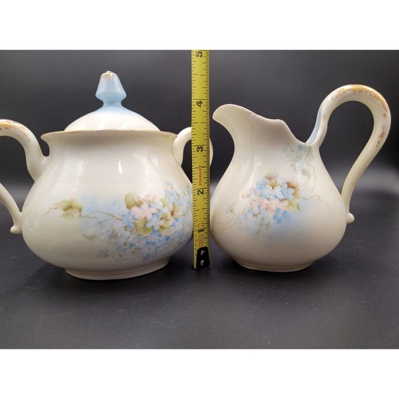 VTG Cream Sugar Set Hand painted Forget Me Nots Floral Porcelain Ceramic Blue - Picture 7 of 7